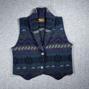 Vintage Wool Vest Aztec Western Women’s Size Small Alps Blue Button Up 90s